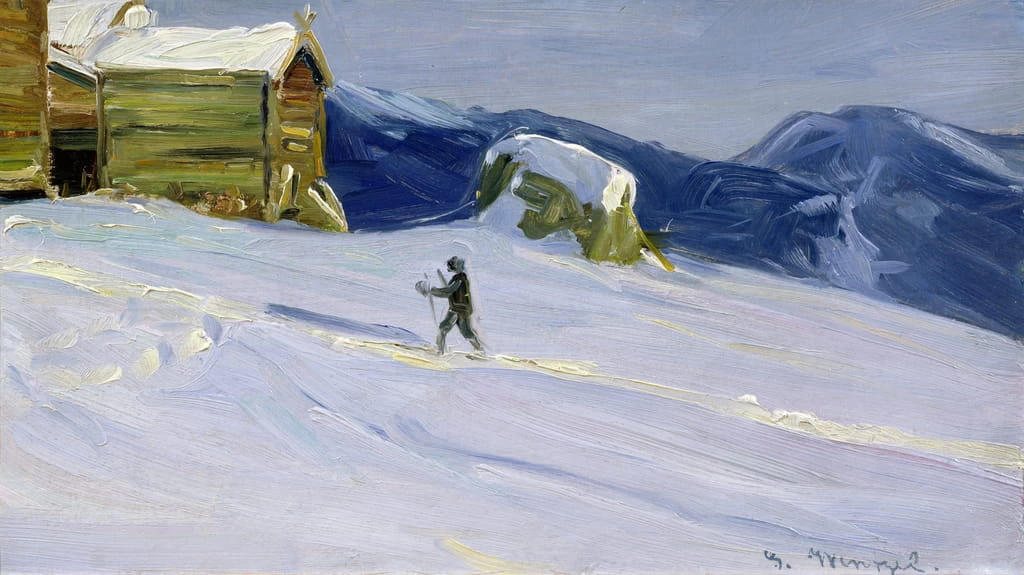 Serata d'inverno a Vaga con sciatore